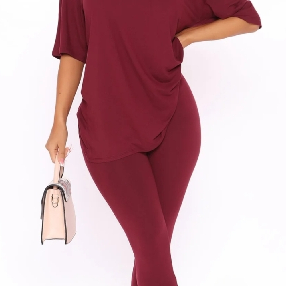 Fashion Nova Burgundy Leggings and Top Set